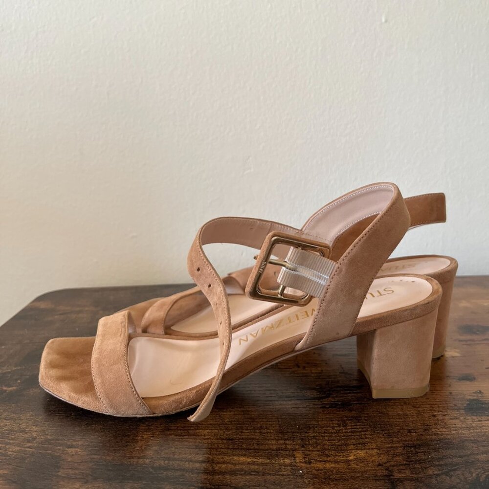 Stuart Weitzman Suede Sandal Heels - 2.5 Heel